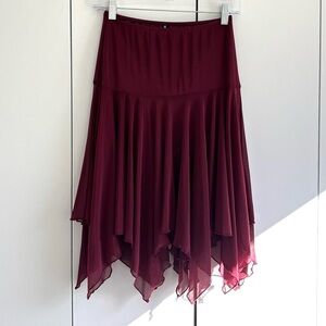 Motel Rocks Jovali Midi Handkerchief Mesh Skirt in Burgundy Size XS